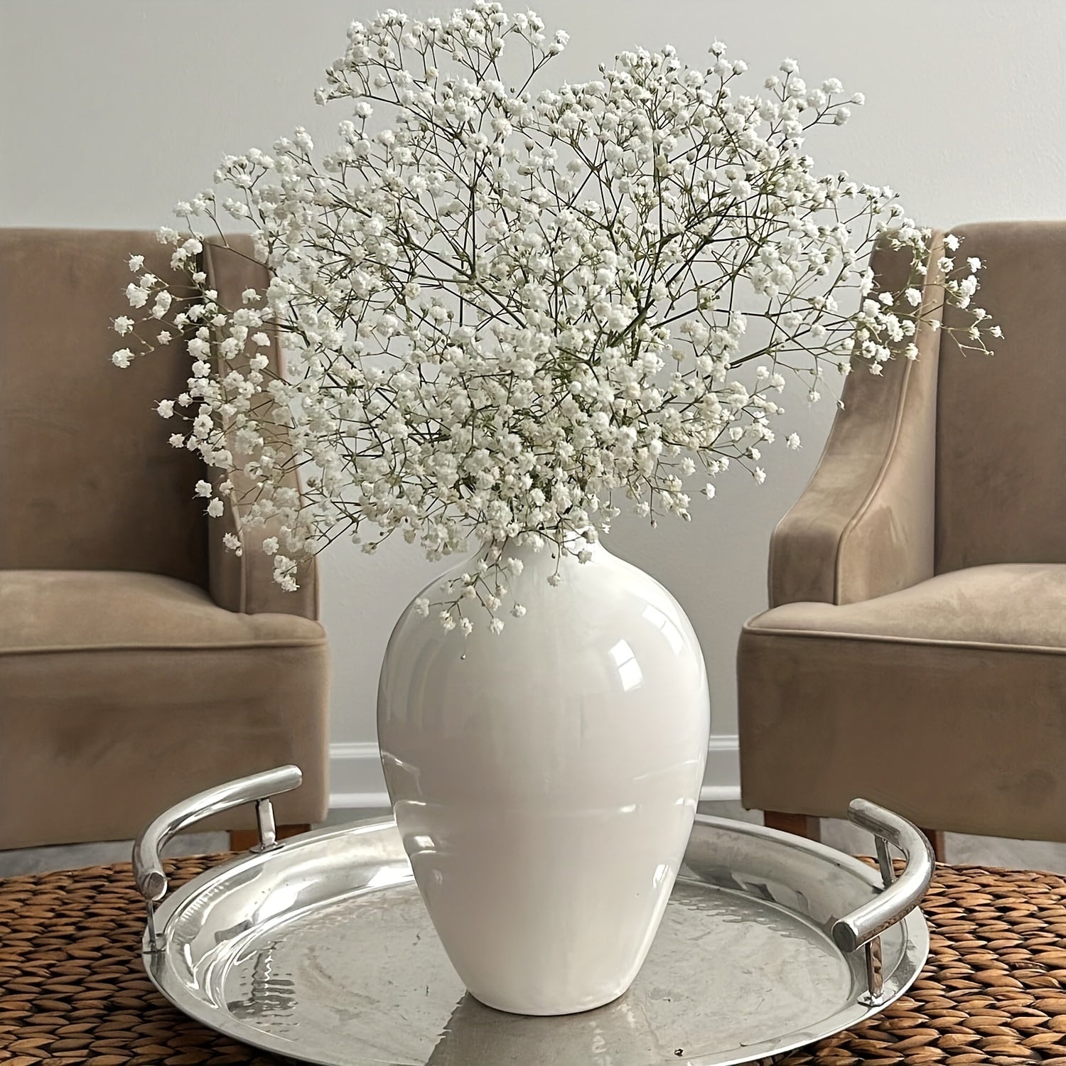 10-inch Exquisite Modern White Ceramic Vase - Elegant Decorative Centerpiece - Graceland Home and Living - Graceland Home and Living