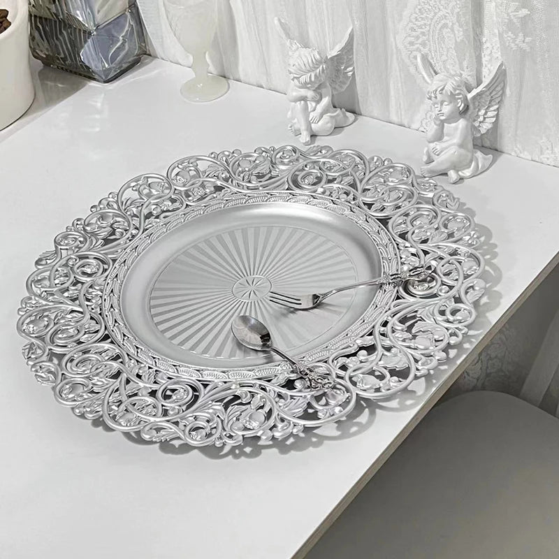 13inch Luxury Hollow Flower Tray Plastic Home Dining Plate .100pcs - Graceland Home and Living - - #tag1#