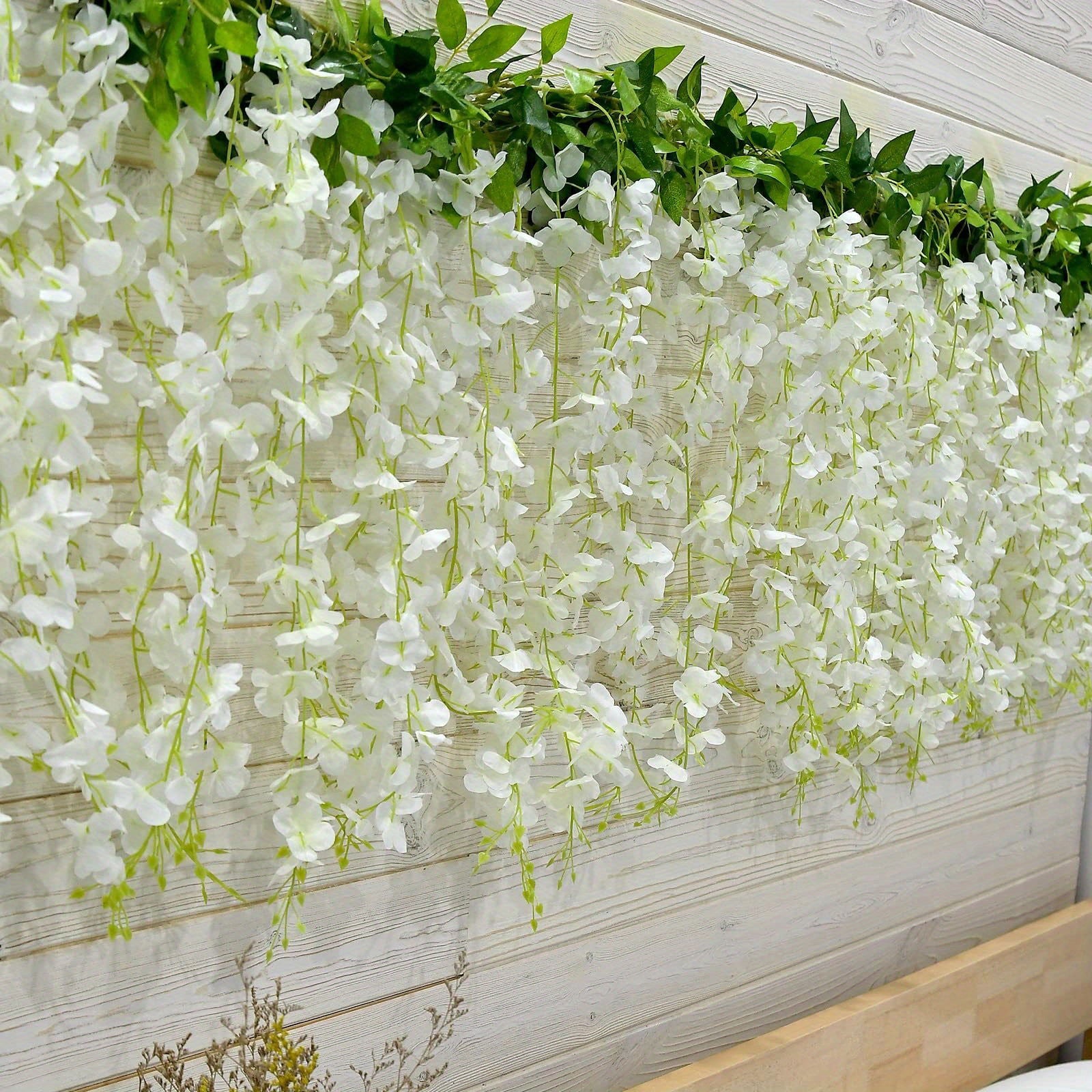 16-Branch, 7.2 Feet Long Artificial White Wisteria Vine with Silk Flowers Garland - Graceland Home and Living - - #tag1#