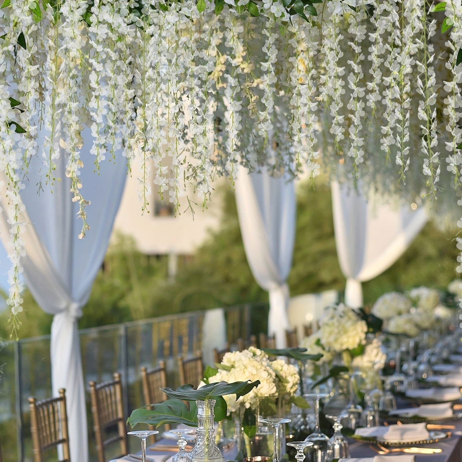 16-Branch, 7.2 Feet Long Artificial White Wisteria Vine with Silk Flowers Garland - Graceland Home and Living - - #tag1#