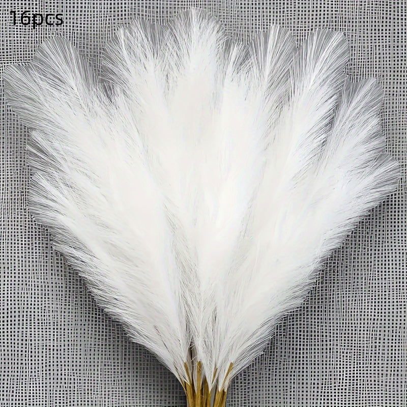 16-Pack White Fluffy Artificial Pampas Grass - Faux Silk Pampas - Graceland Home and Living - - #tag1#