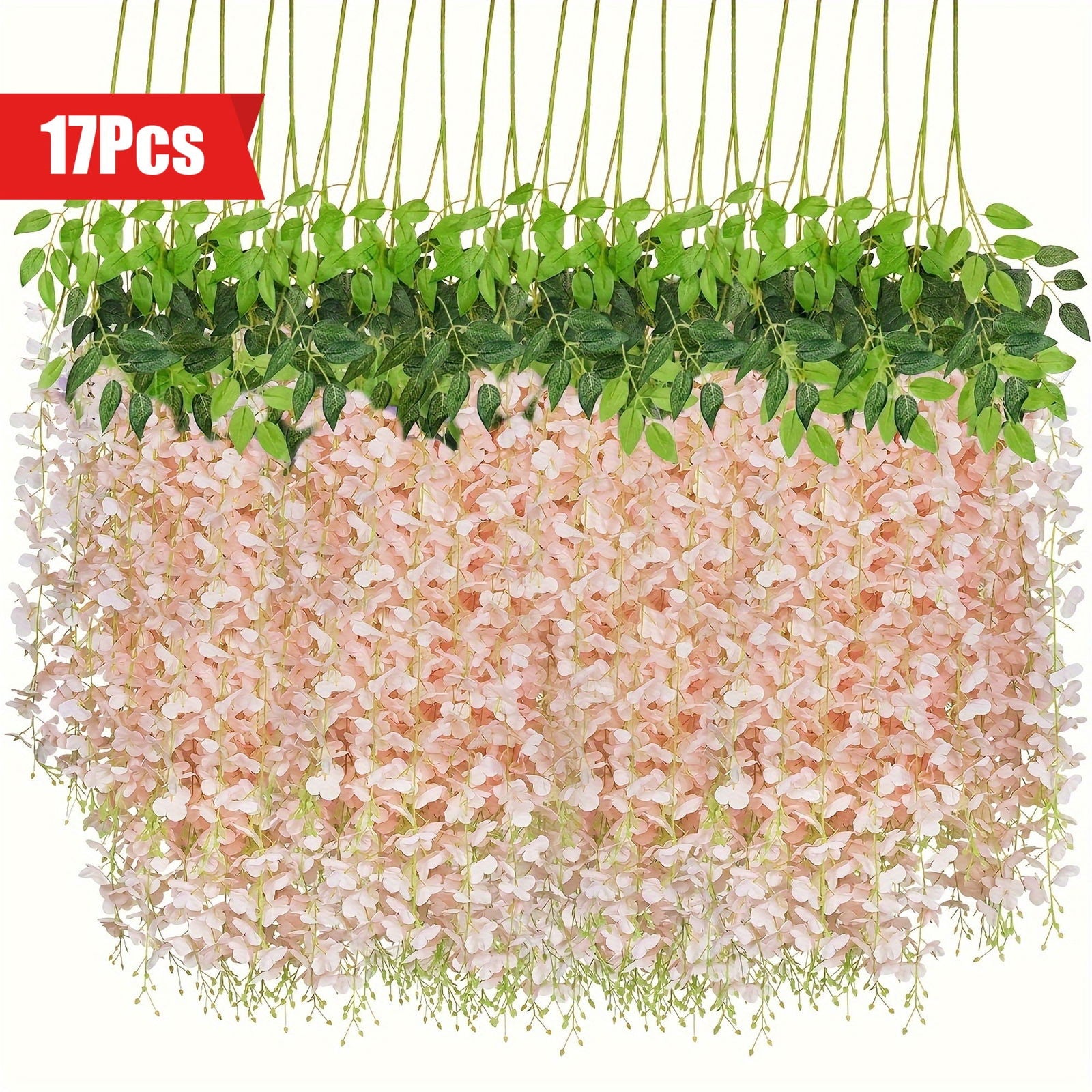 17pcs Light Pink Silk Wisteria Vine Garland - 3.6ft Faux Flower Hanging Décor - Graceland Home and Living -