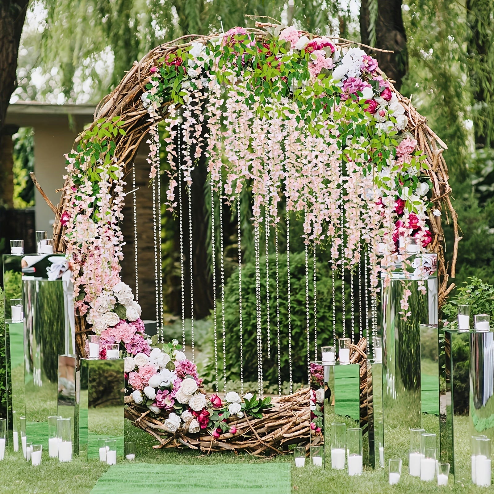 17pcs Light Pink Silk Wisteria Vine Garland - 3.6ft Faux Flower Hanging Décor - Graceland Home and Living -