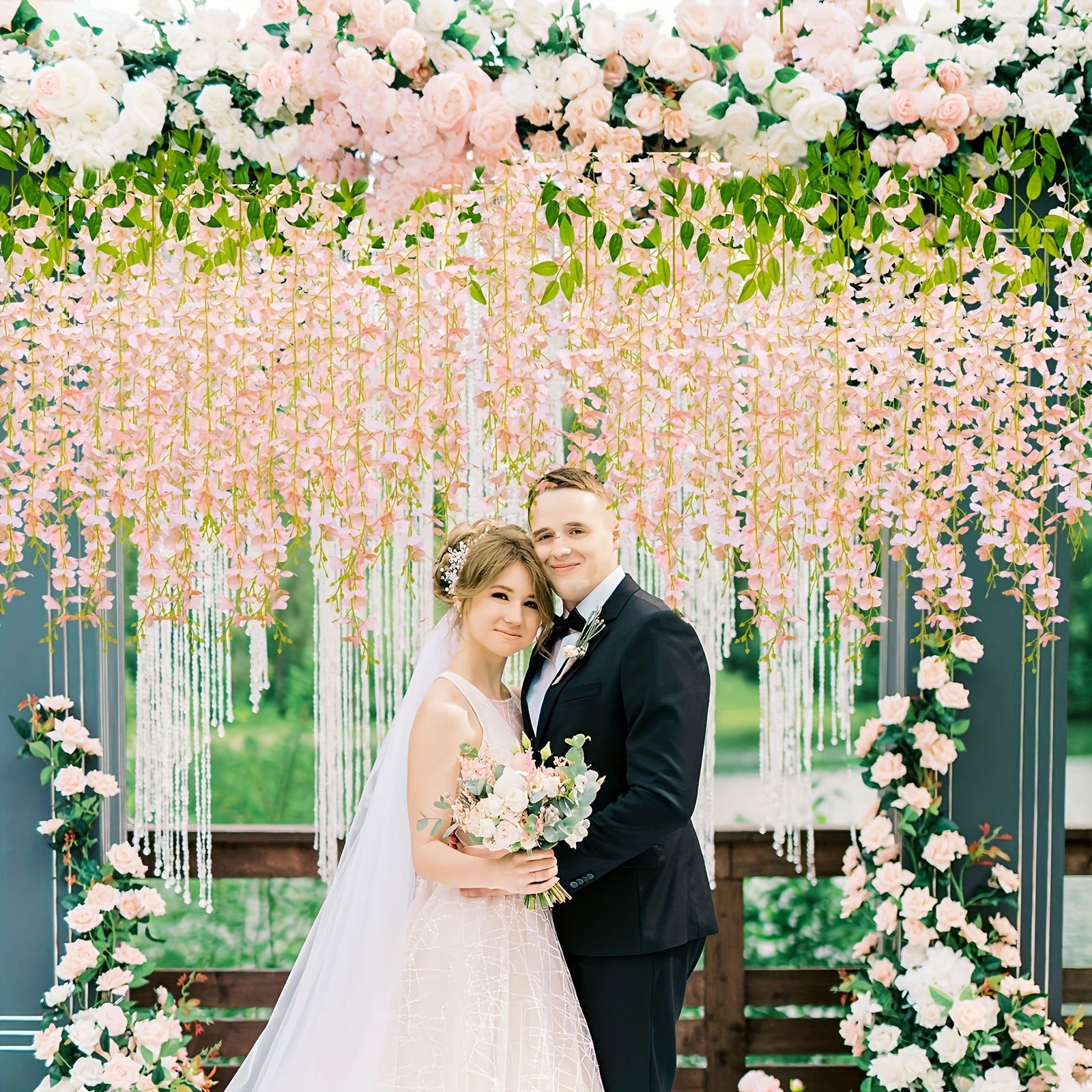 17pcs Light Pink Silk Wisteria Vine Garland - 3.6ft Faux Flower Hanging Décor - Graceland Home and Living -