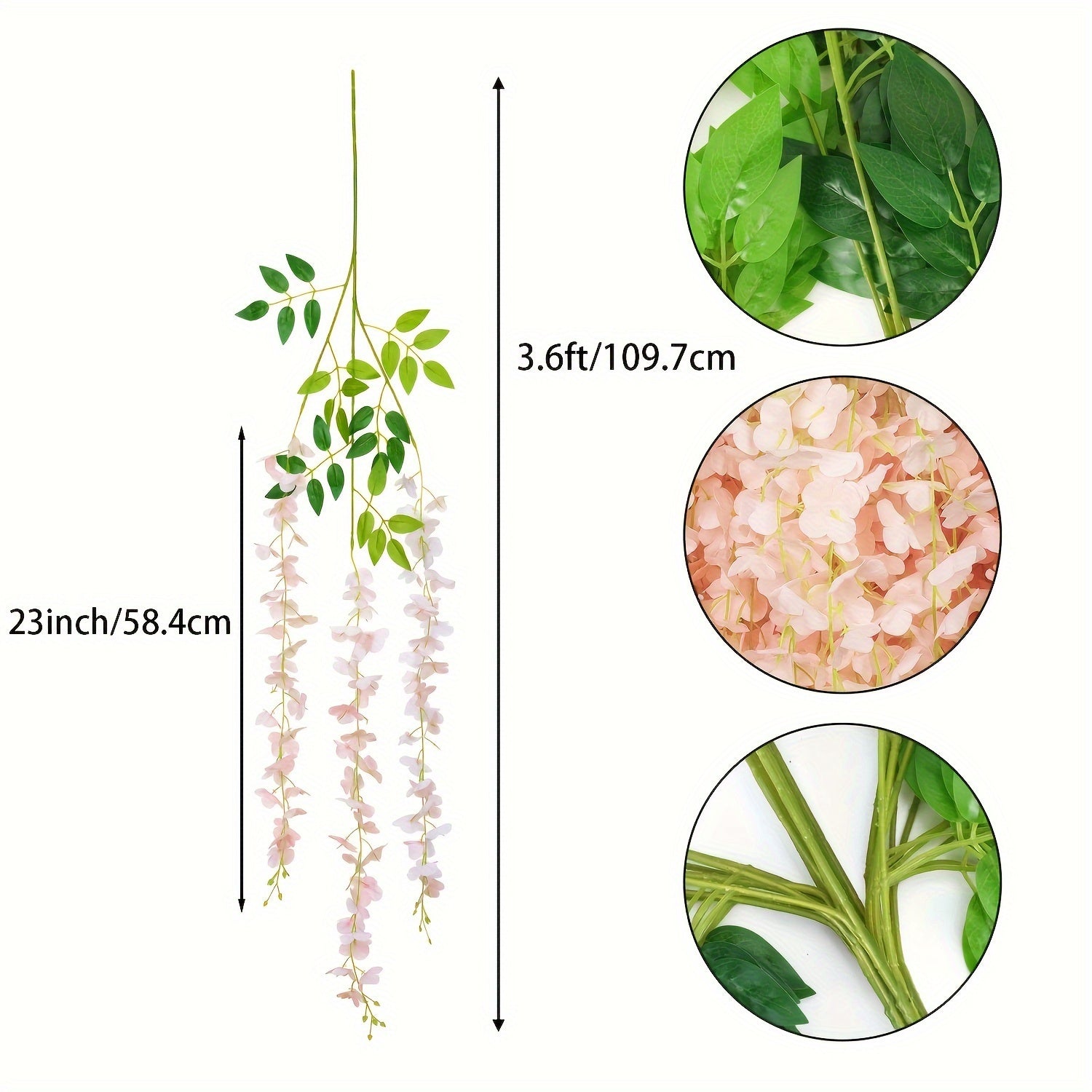 17pcs Light Pink Silk Wisteria Vine Garland - 3.6ft Faux Flower Hanging Décor - Graceland Home and Living -