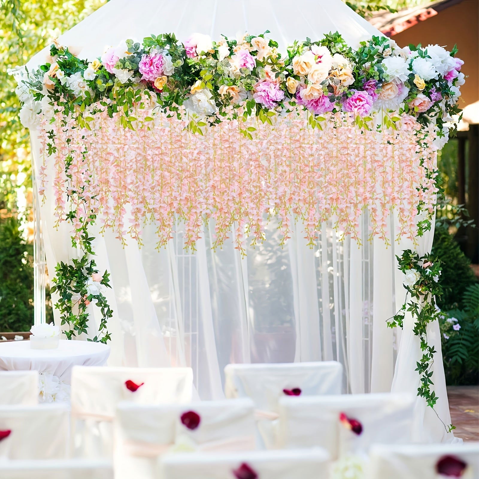 17pcs Light Pink Silk Wisteria Vine Garland - 3.6ft Faux Flower Hanging Décor - Graceland Home and Living -