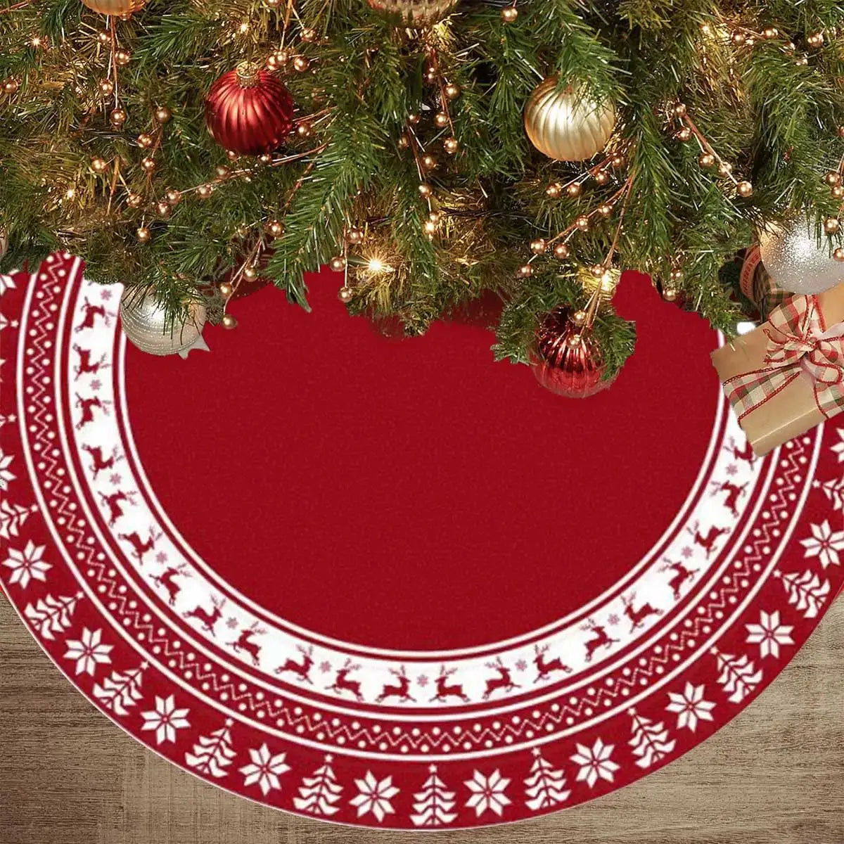 1pc Christmas Tree Skirts 36/48/60 Inches, Red Tree Skirt - Graceland Home and Living - - #tag1#
