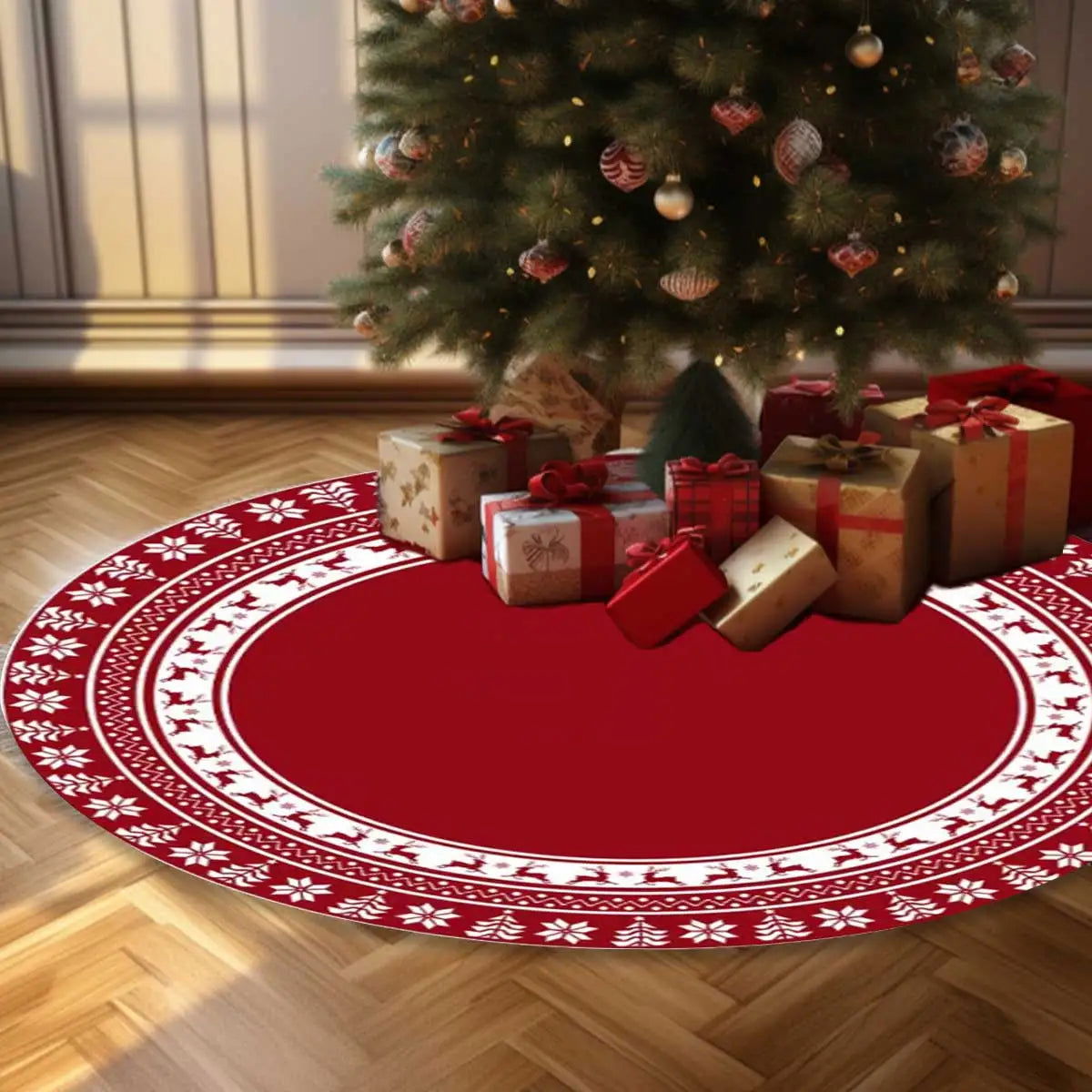 1pc Christmas Tree Skirts 36/48/60 Inches, Red Tree Skirt - Graceland Home and Living - - #tag1#
