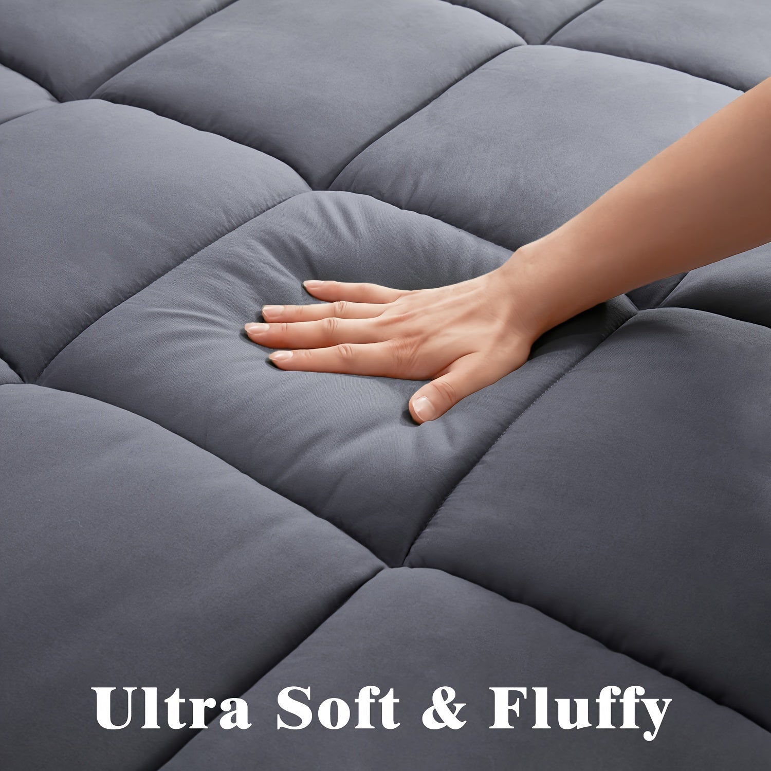 1pc Mattress Topper, Extra Soft Breathable Quilted Fitted Mattress Pad - Graceland Home and Living - - #tag1#