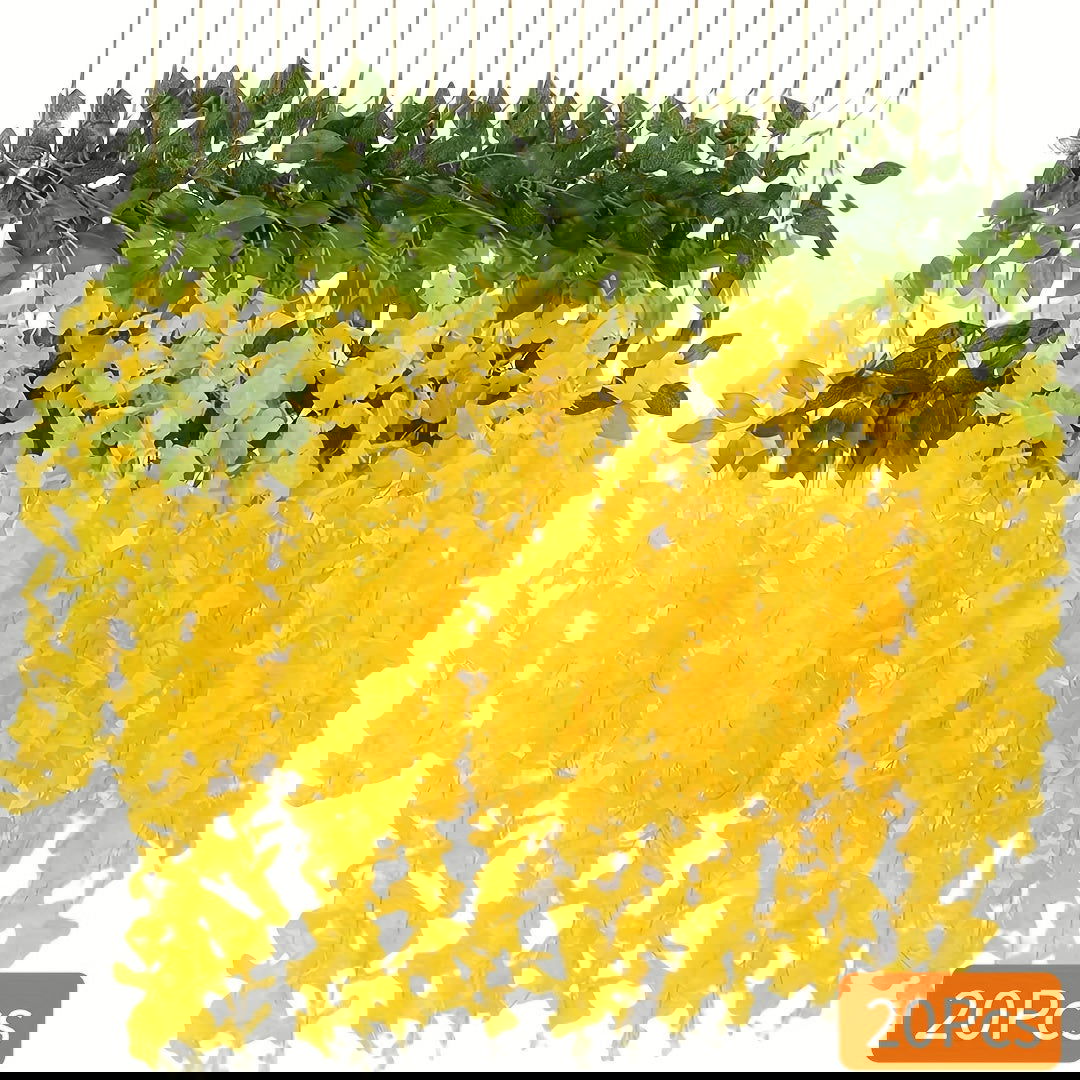 20pcs Yellow Silk Wisteria Vines, 3.53ft - Faux Flower Garland - Graceland Home and Living - - #tag1#