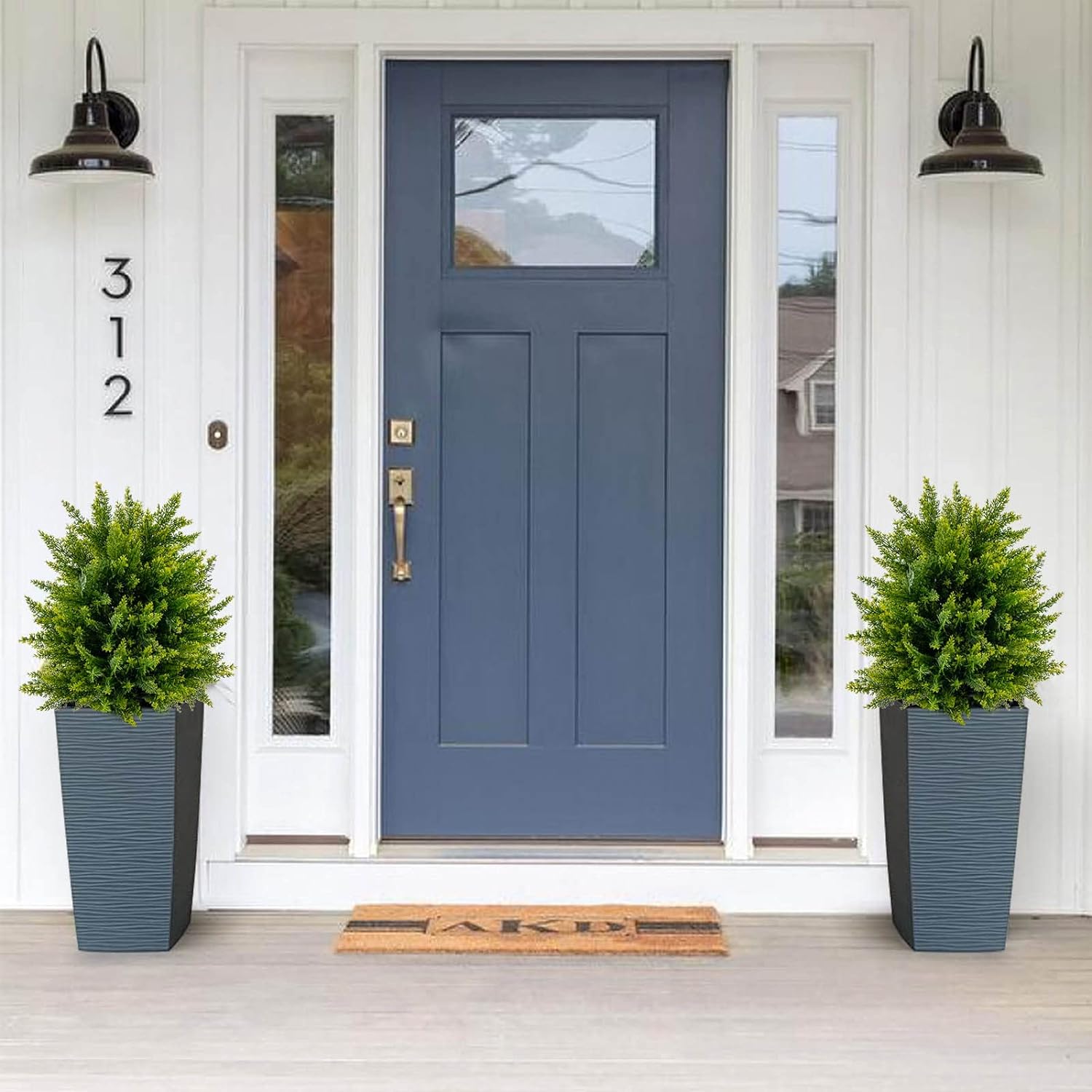 21.5” Artificial Cedar Topiary Ball Tree, Set of 2 Faux Potted Plants - Graceland Home and Living - - #tag1#