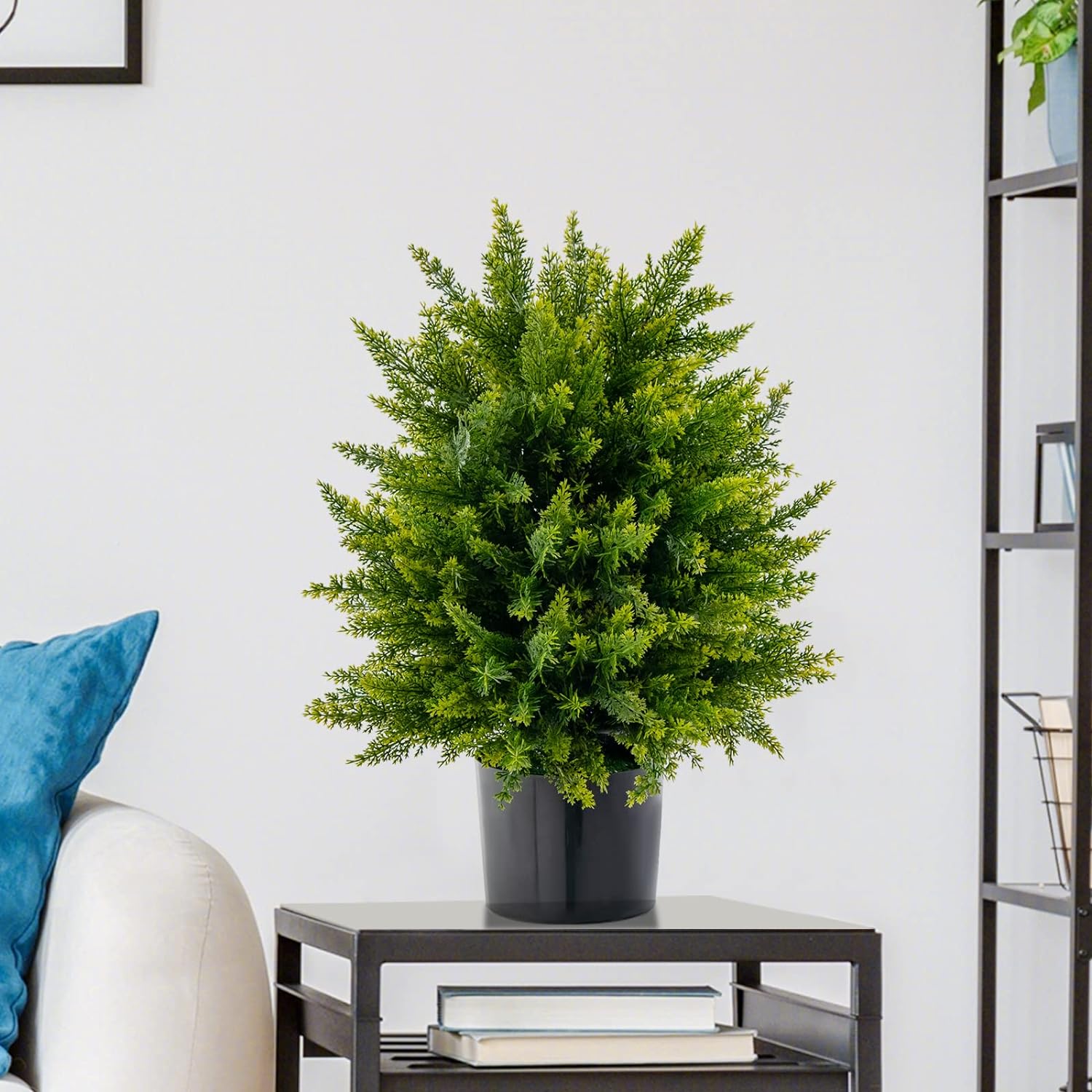 21.5” Artificial Cedar Topiary Ball Tree, Set of 2 Faux Potted Plants - Graceland Home and Living - - #tag1#