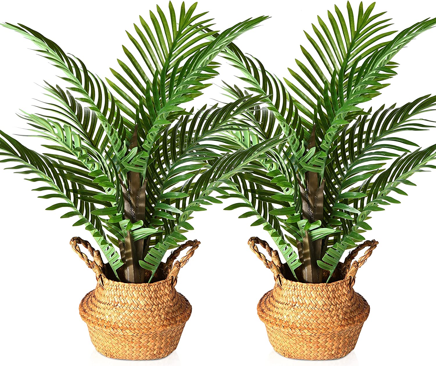 2 Pack Artificial Palm Tree, 30" Fake Potted Paradise Palm Plant with Handmade Seagrass Basket - Graceland Home and Living - - #tag1#