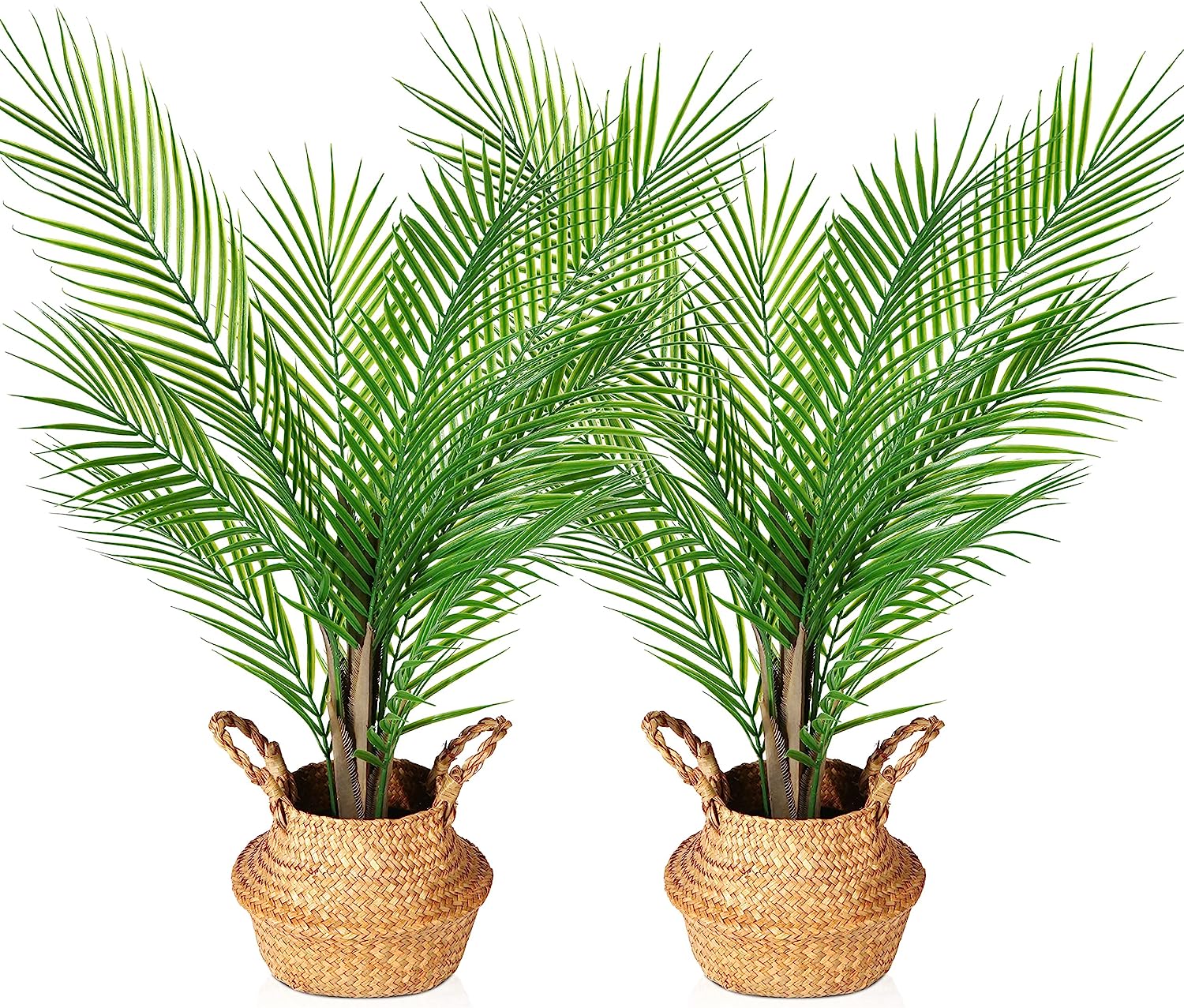 2 Pack Artificial Palm Tree, 30" Fake Potted Paradise Palm Plant with Handmade Seagrass Basket - Graceland Home and Living - - #tag1#