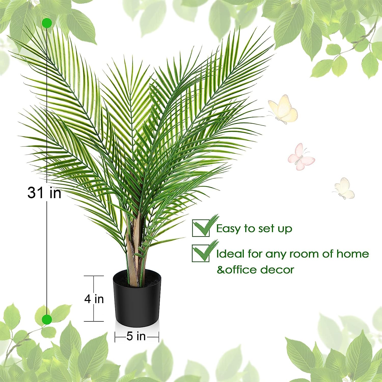 2 Pack Artificial Palm Tree, 30" Fake Potted Paradise Palm Plant with Handmade Seagrass Basket - Graceland Home and Living - - #tag1#