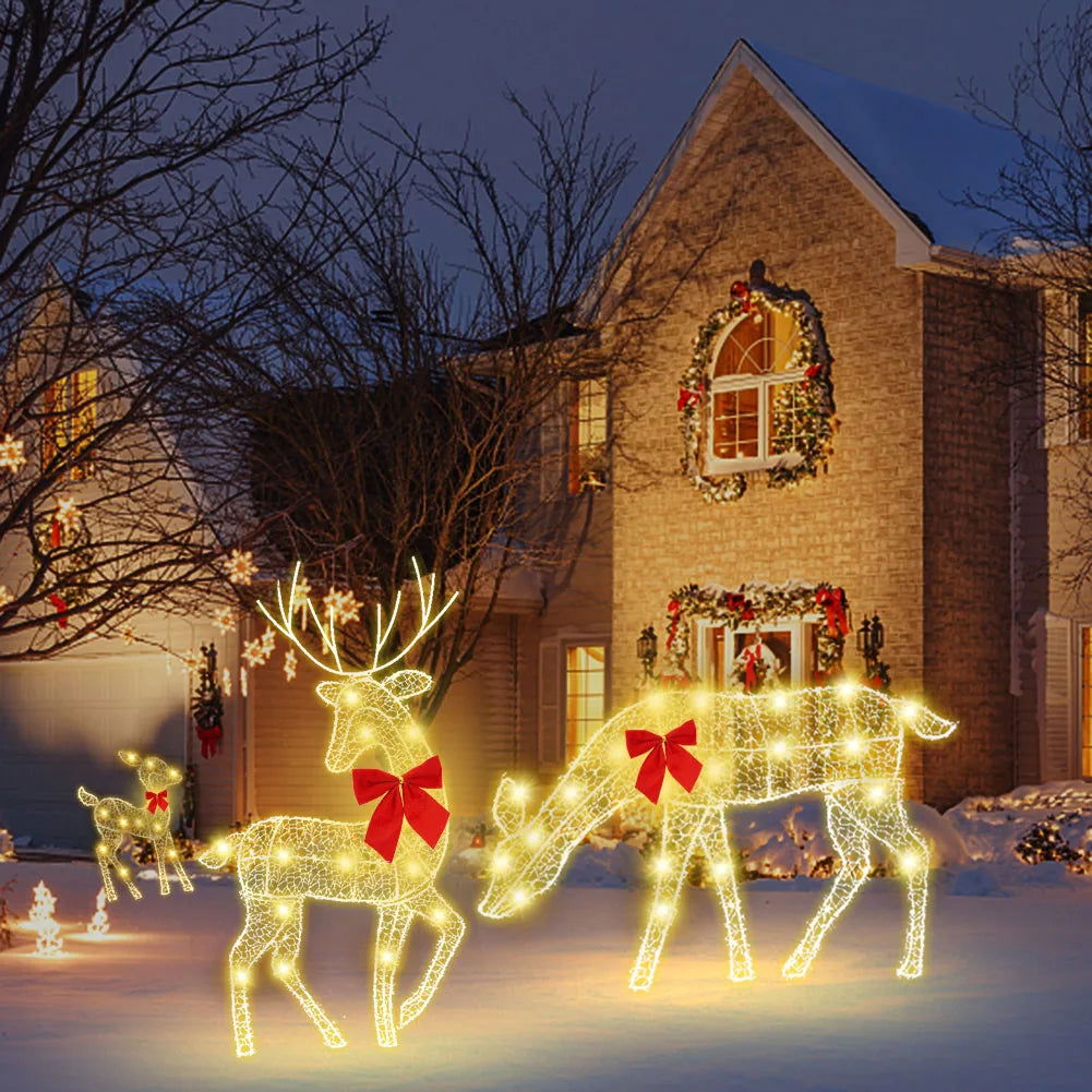 3-Piece 2D Reindeer with Red Bows Christmas Reindeer Yard Decor - Graceland Home and Living - - #tag1#