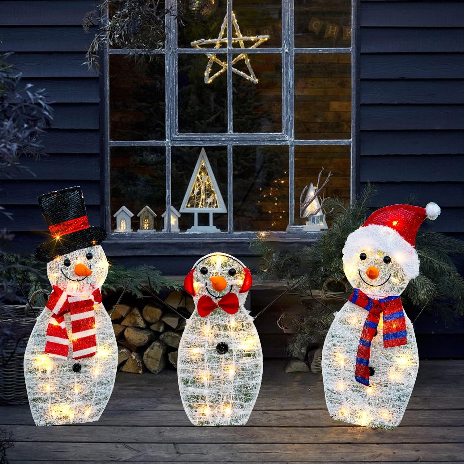 3-Piece Pre-Lit Christmas Reindeer Family Set, 3D Plug in 170 Count Warm White - Graceland Home and Living - - #tag1#