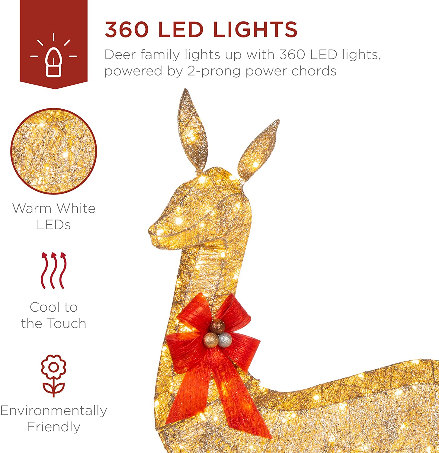 360 LED Lights Outdoor Christmas Decorations 3pcs Lighted Christmas Deer Family Set - Graceland Home and Living - - #tag1#