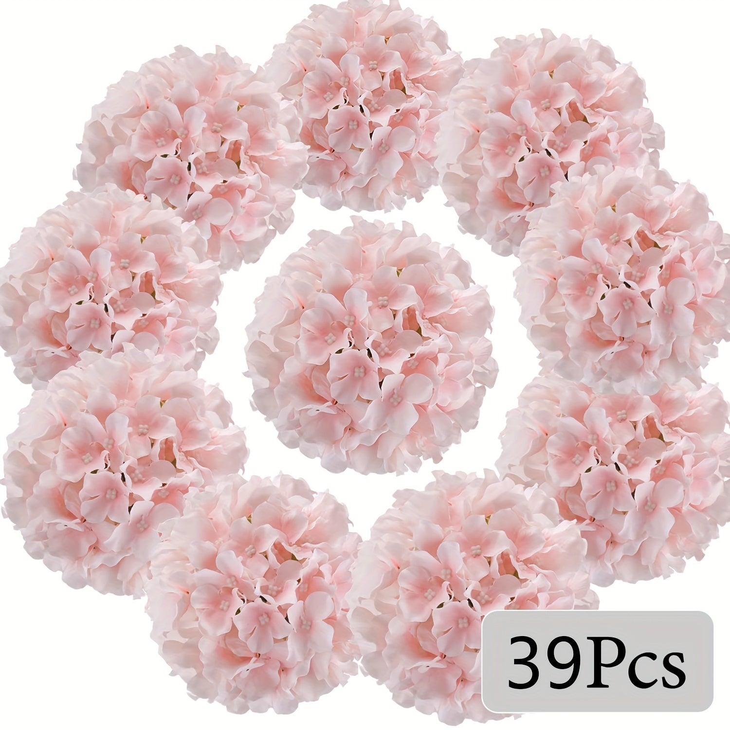 39pcs Pink Silk Hydrangea Flowers with Stems - Graceland Home and Living - - #tag1#