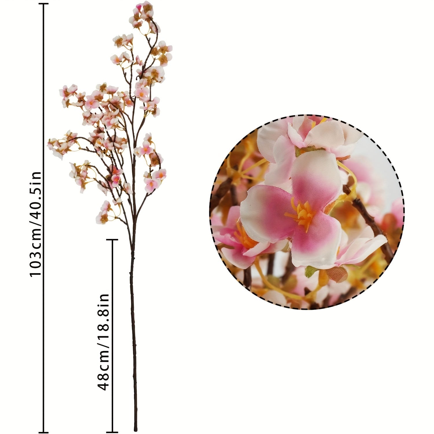 3pcs Artificial Cherry Blossom Branches, 40.5in Long Stem Silk Flowers - Graceland Home and Living - - #tag1#