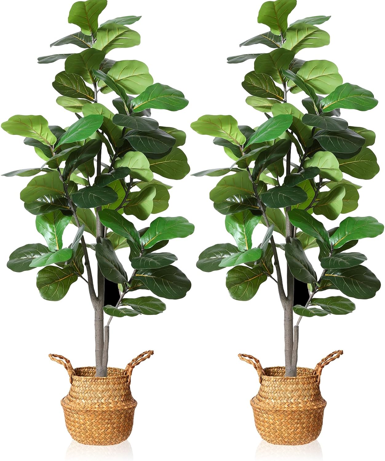 4.2Feet Artificial Fiddle Leaf Fig Tree Fake Potted Ficus Lyrata Plant with Handmade Seagrass Basket - Graceland Home and Living - - #tag1#