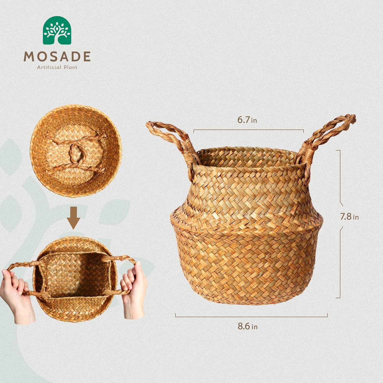 4.2Feet Artificial Fiddle Leaf Fig Tree Fake Potted Ficus Lyrata Plant with Handmade Seagrass Basket - Graceland Home and Living - - #tag1#