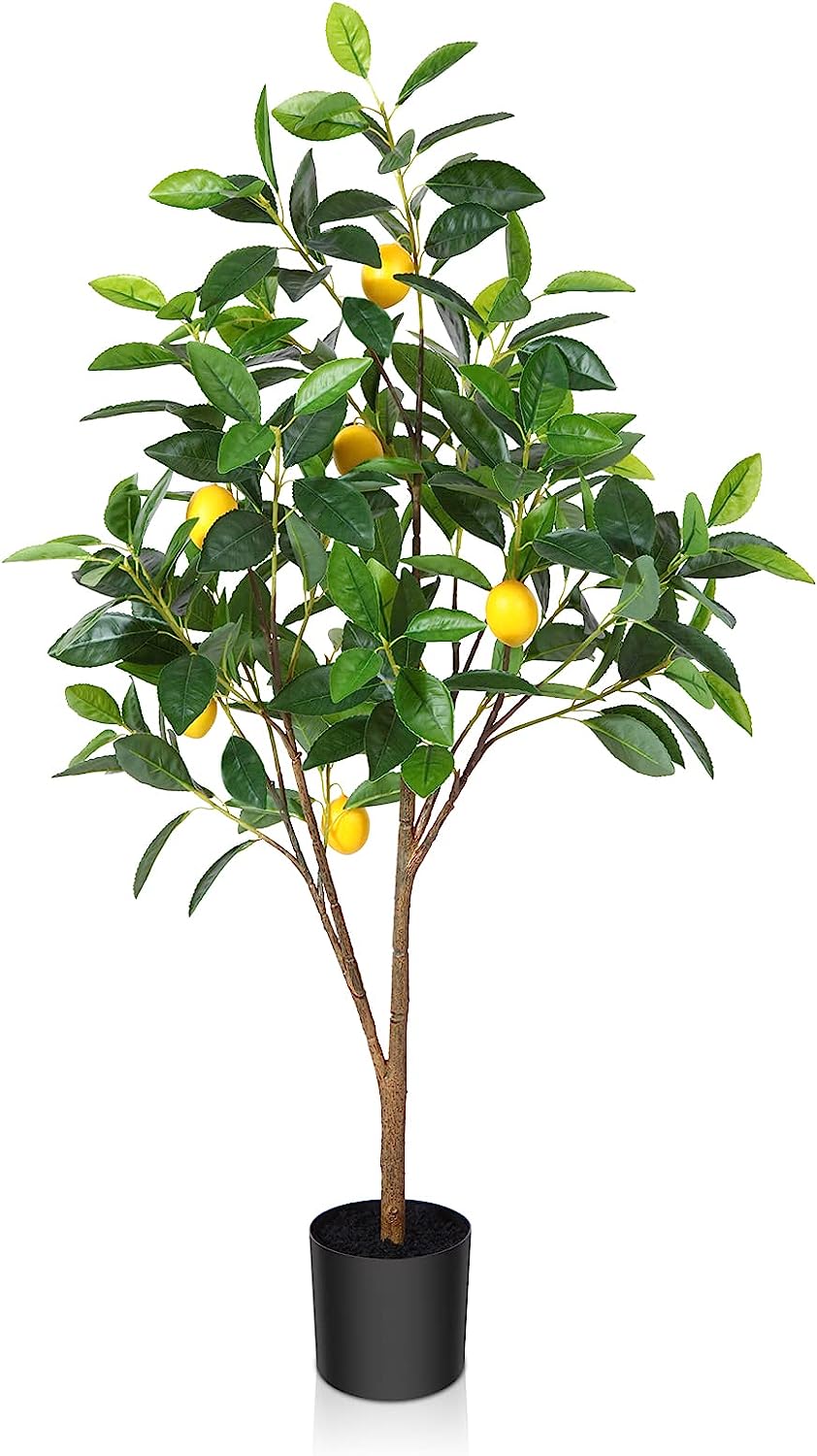 4FT Artificial Lemon Tree, with 396 Leaves and 9 Plastic Lemon Fruits - Graceland Home and Living - - #tag1#