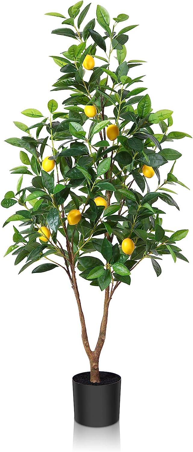 4FT Artificial Lemon Tree, with 396 Leaves and 9 Plastic Lemon Fruits - Graceland Home and Living - - #tag1#