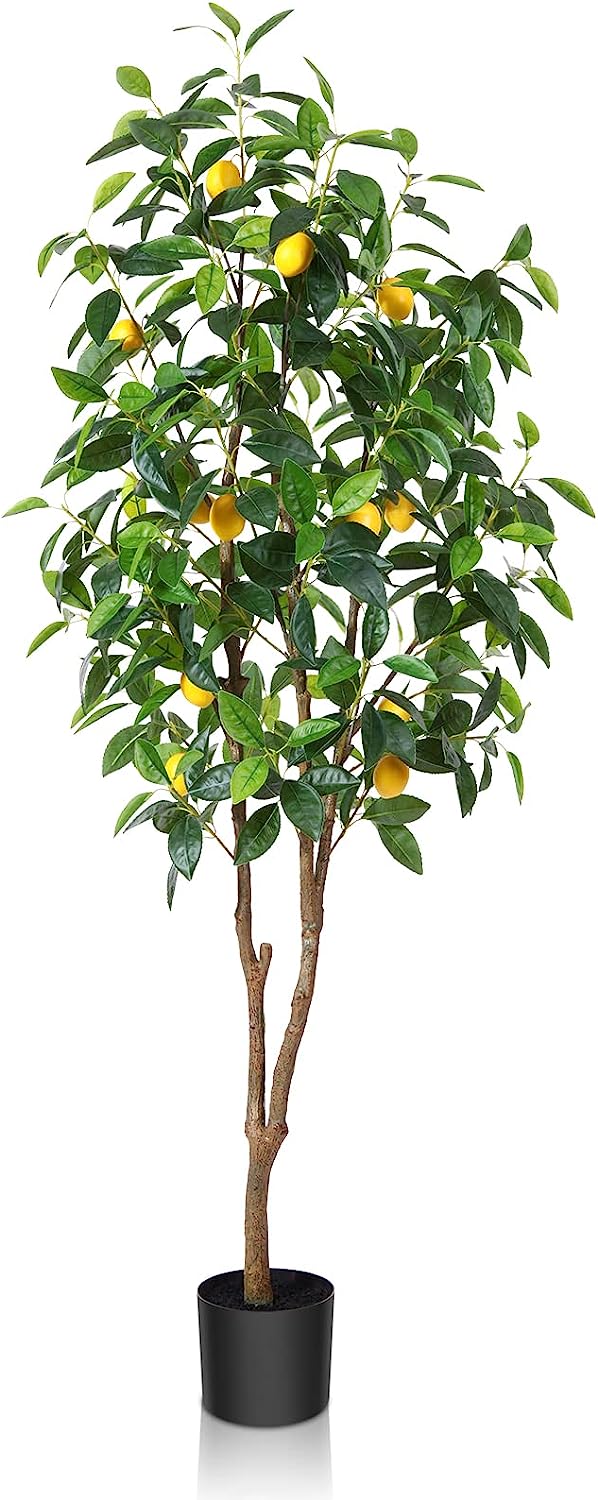 4FT Artificial Lemon Tree, with 396 Leaves and 9 Plastic Lemon Fruits - Graceland Home and Living - - #tag1#