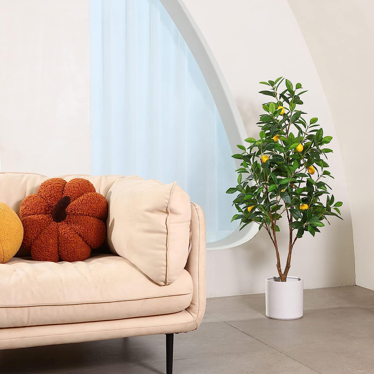 4FT Artificial Lemon Tree, with 396 Leaves and 9 Plastic Lemon Fruits - Graceland Home and Living - - #tag1#