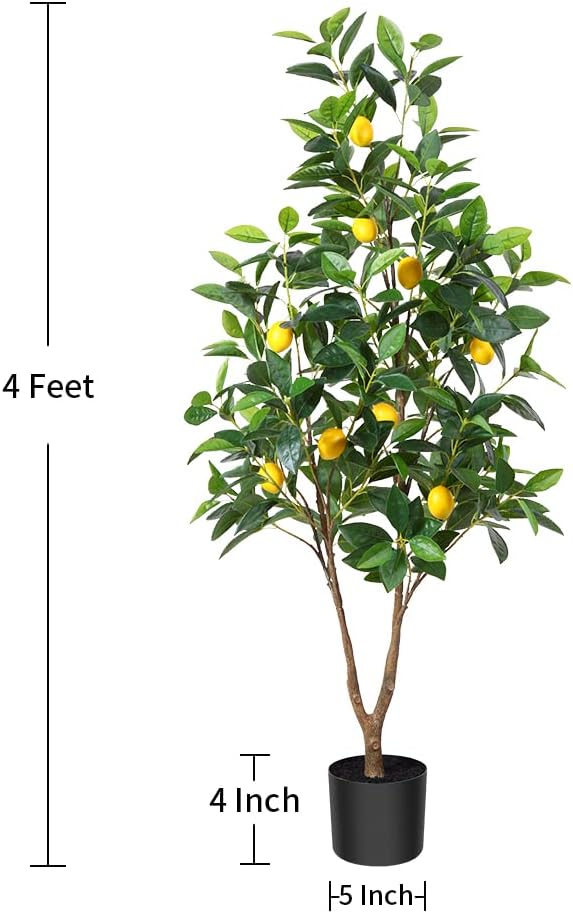 4FT Artificial Lemon Tree, with 396 Leaves and 9 Plastic Lemon Fruits - Graceland Home and Living - - #tag1#