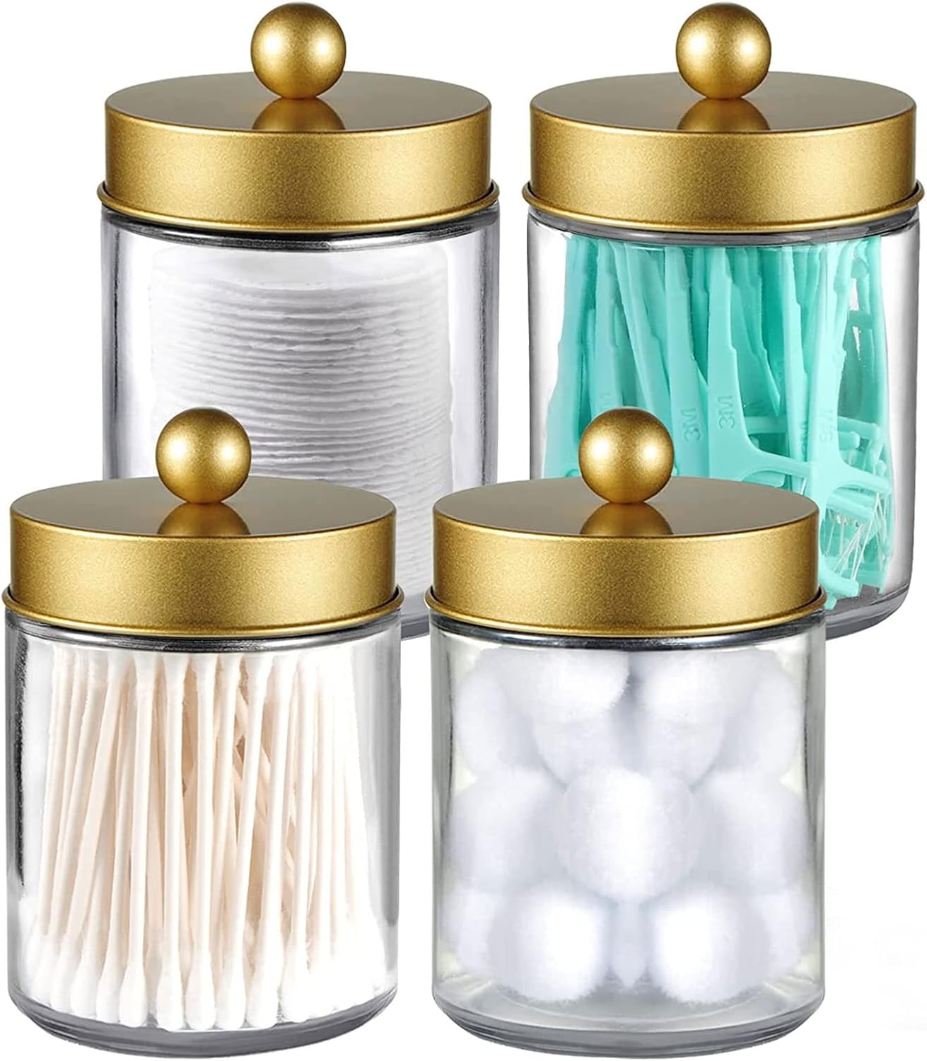 4 Pack Apothecary Jars Bathroom Vanity Storage Organizer Set -Countertop Canister with Stainless Steel Lids - Graceland Home and Living - - #tag1#