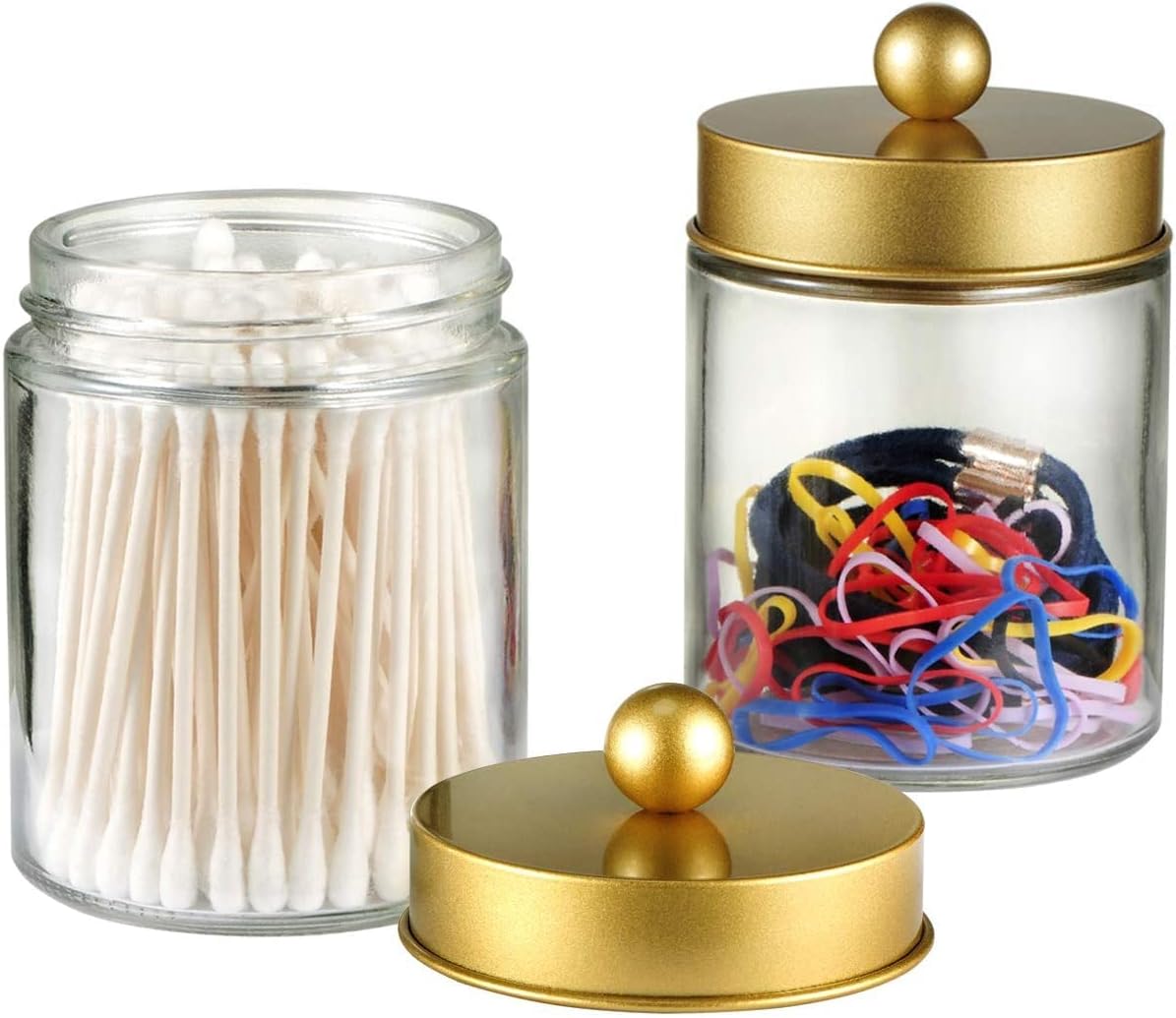 4 Pack Apothecary Jars Bathroom Vanity Storage Organizer Set -Countertop Canister with Stainless Steel Lids - Graceland Home and Living - - #tag1#