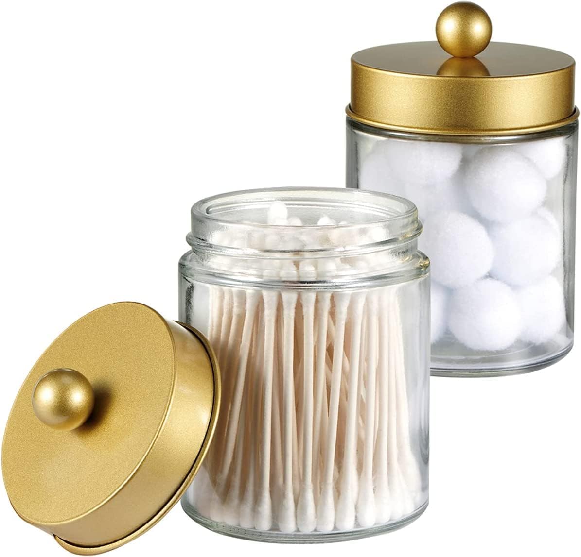 4 Pack Apothecary Jars Bathroom Vanity Storage Organizer Set -Countertop Canister with Stainless Steel Lids - Graceland Home and Living - - #tag1#