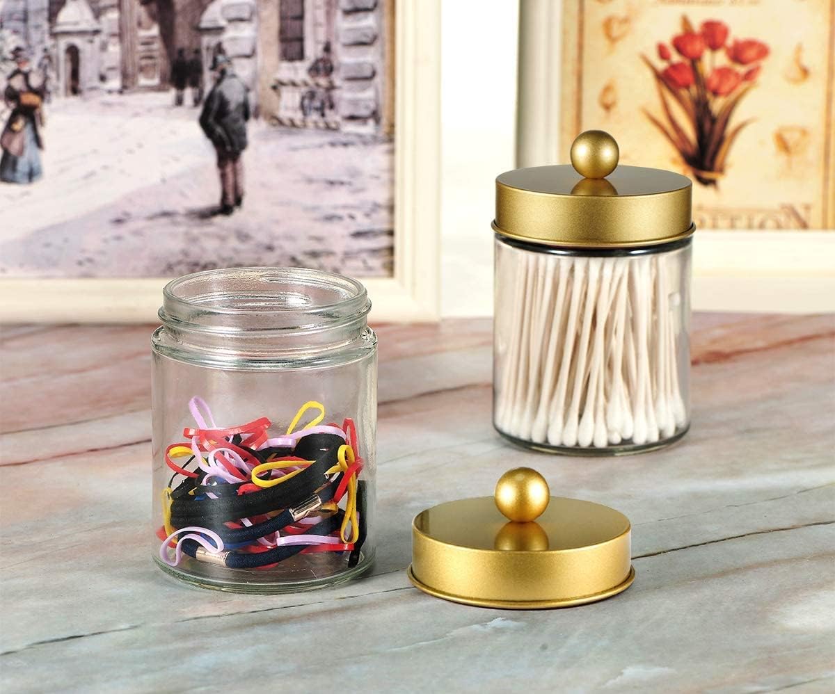 4 Pack Apothecary Jars Bathroom Vanity Storage Organizer Set -Countertop Canister with Stainless Steel Lids - Graceland Home and Living - - #tag1#