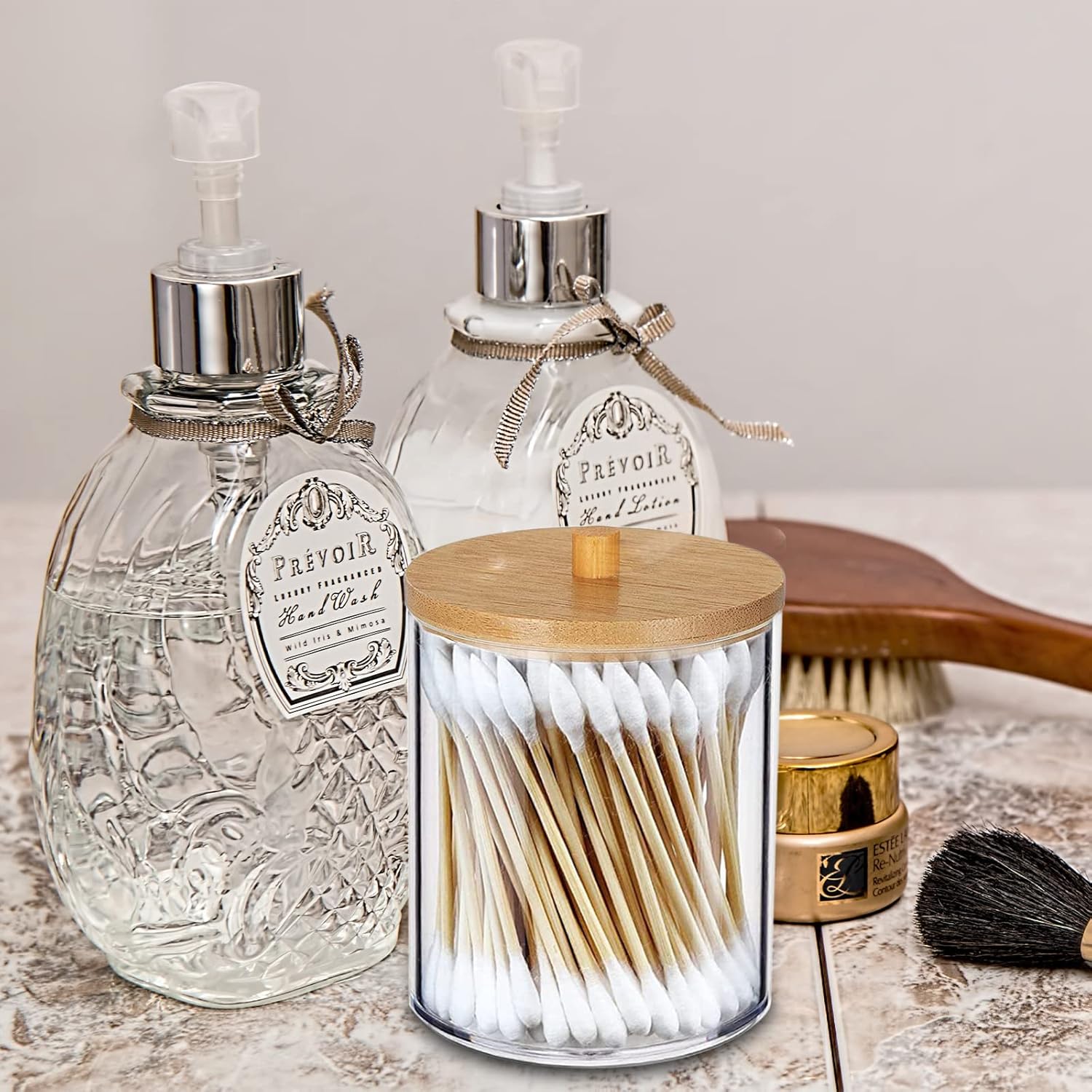 4 Pack Qtip Holder Dispenser, Clear Plastic Apothecary Jar Containers, Bathroom Accessories Set, Apothecary Jars with Lids for Cotton Ball, Swab, Pads, Floss, Hair Clips - Graceland Home and Living - - #tag1#