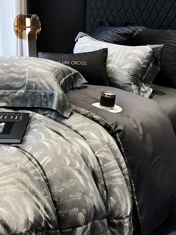 4pcs Luxury Cotton Matte Duvet Sheet Set, Digital Printed Warm Bedding Set - Graceland Home and Living - - #tag1#