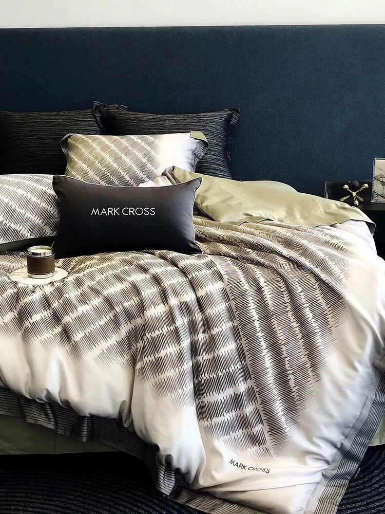 4pcs Luxury Cotton Matte Duvet Sheet Set, Digital Printed Warm Bedding Set - Graceland Home and Living - - #tag1#