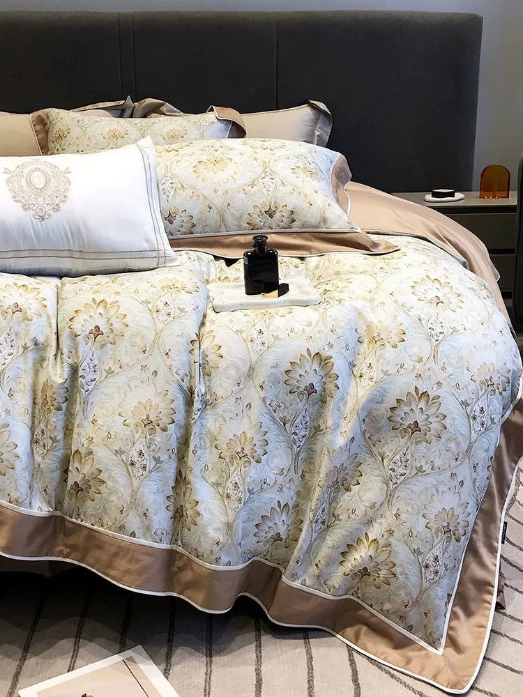 4pcs Luxury Cotton Matte Duvet Sheet Set, Digital Printed Warm Bedding Set - Graceland Home and Living - - #tag1#