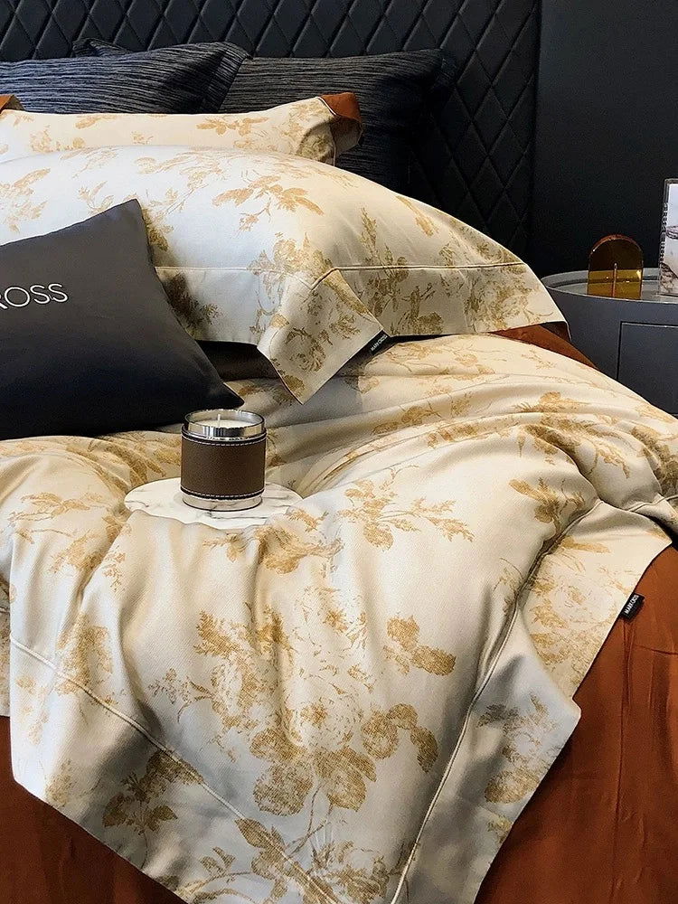 4pcs Luxury Cotton Matte Duvet Sheet Set, Digital Printed Warm Bedding Set - Graceland Home and Living - - #tag1#