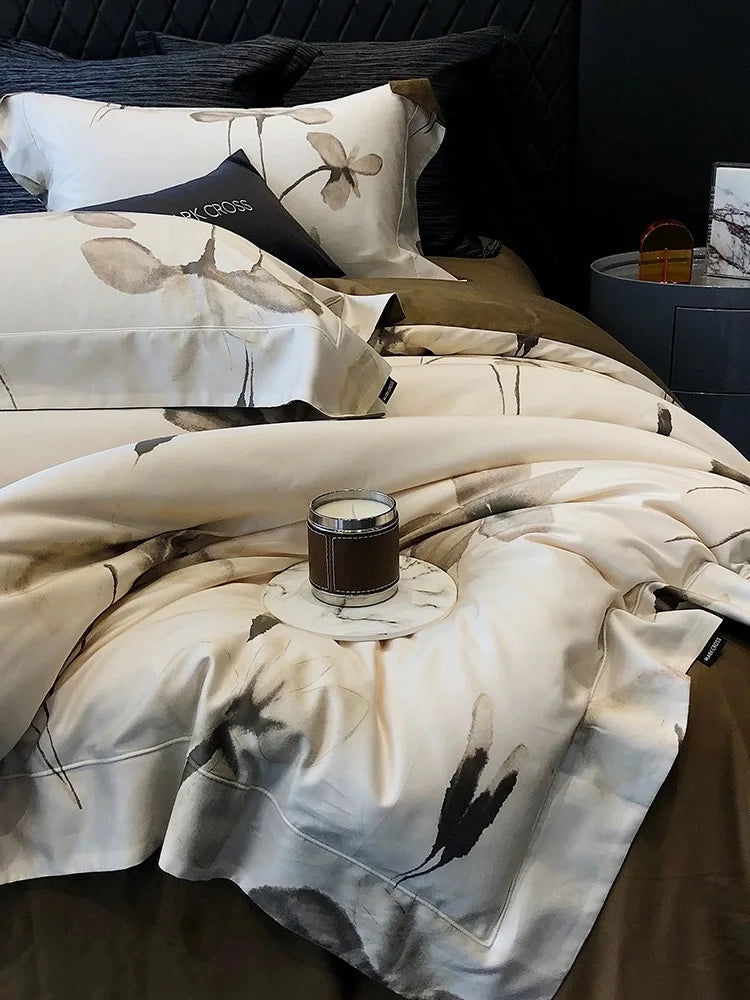 4pcs Luxury Cotton Matte Duvet Sheet Set, Digital Printed Warm Bedding Set - Graceland Home and Living - - #tag1#