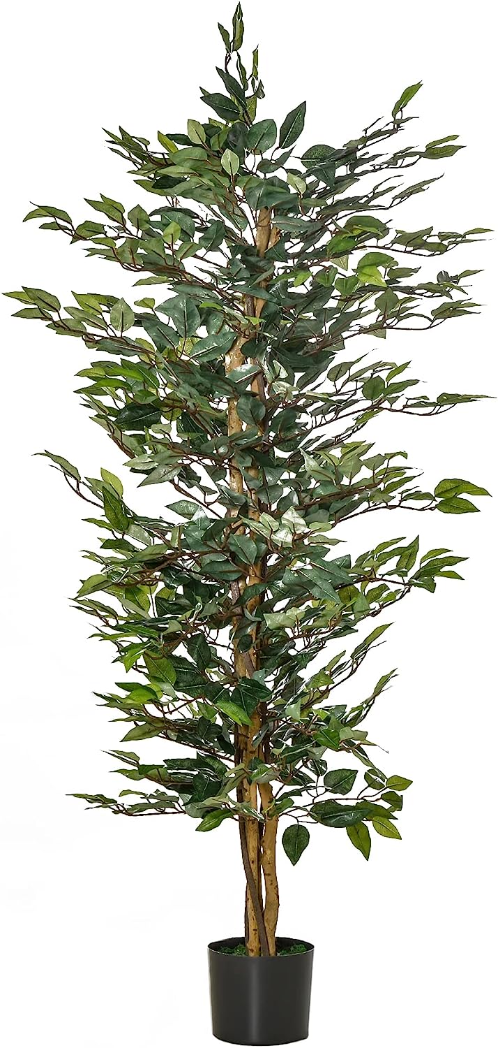 5FT Artificial Faux Ficus Tree Decorative Plant with 1008 Leaves and Nursery Pot - Graceland Home and Living - - #tag1#