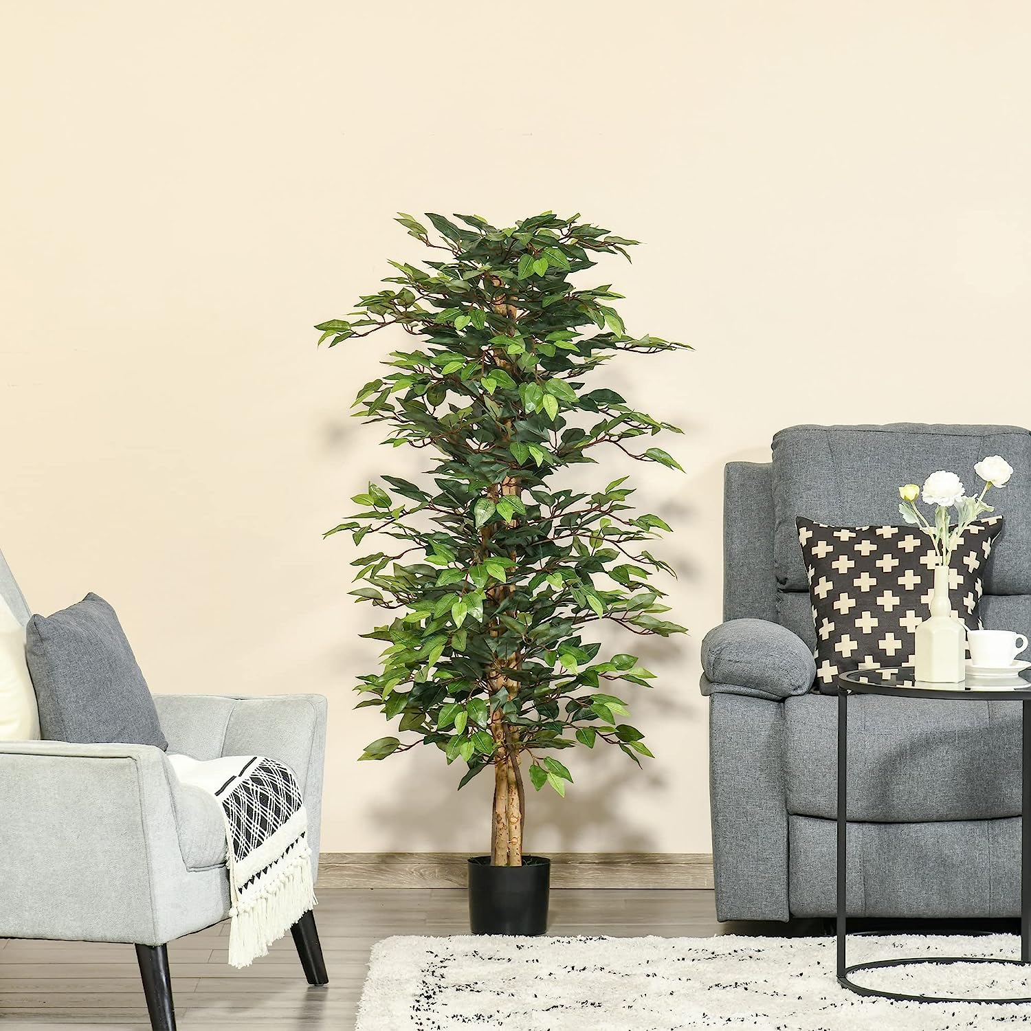 5FT Artificial Faux Ficus Tree Decorative Plant with 1008 Leaves and Nursery Pot - Graceland Home and Living - - #tag1#