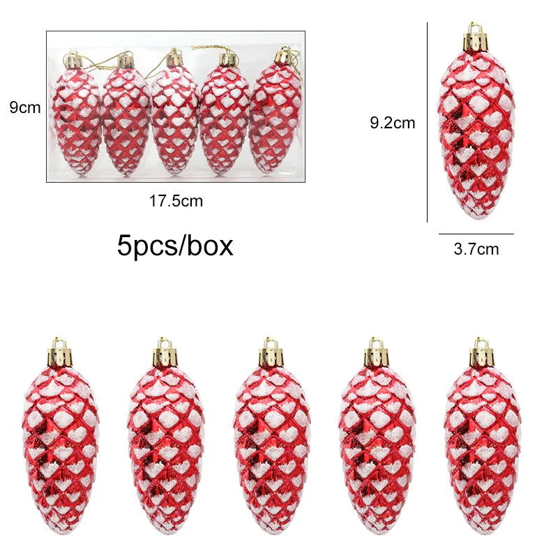 5Pcs Christmas Painted Pine Cone Balls - Graceland Home and Living - - #tag1#