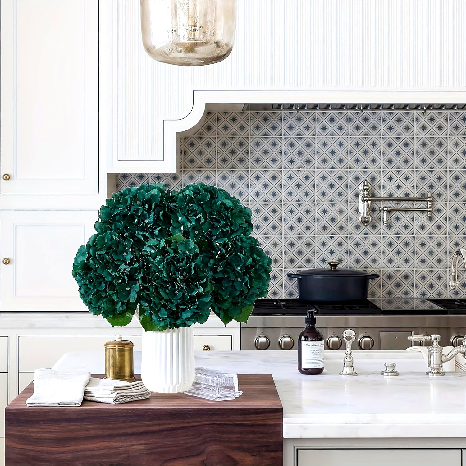 5pcs Lifelike Artificial Hydrangea Flowers in Emerald Green - Graceland Home and Living - - #tag1#