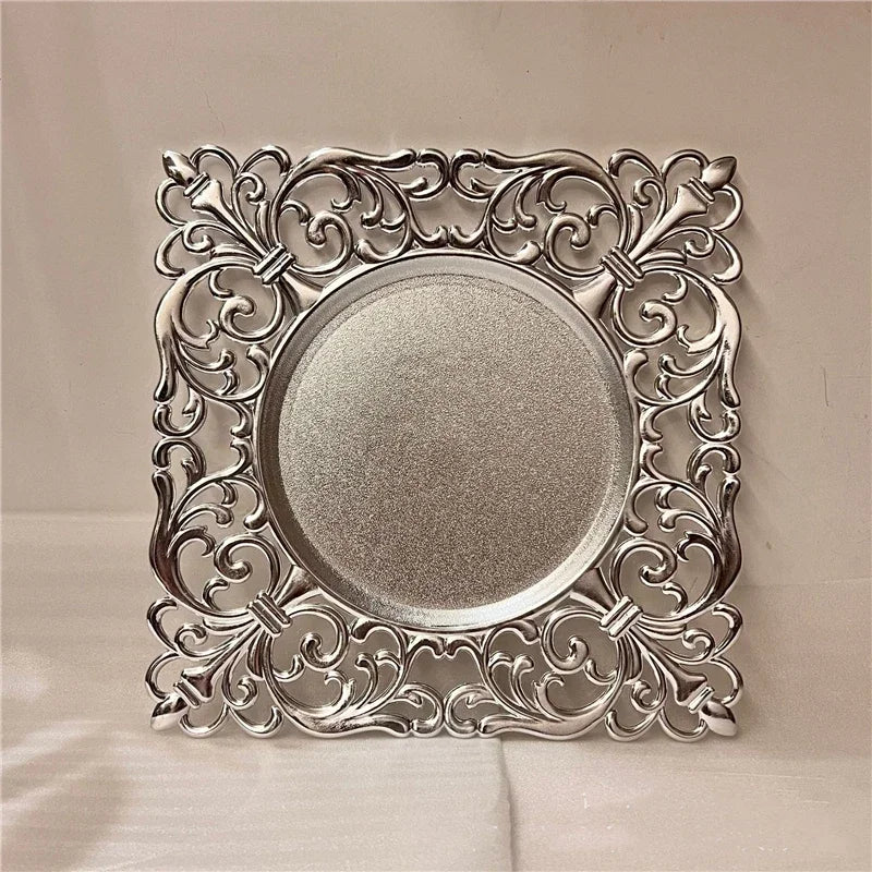 5pcs Square Steel Gold Dining Charger Plate - Graceland Home and Living - - #tag1#