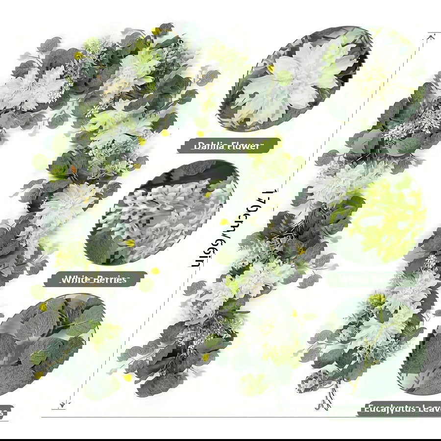 66in Silk Eucalyptus Garland with White Dahlia - Graceland Home and Living - - #tag1#