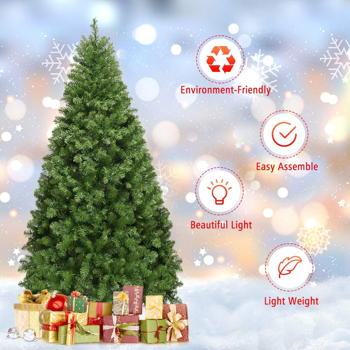 6FT Pre-lit Christmas Tree, Premium Hinged Spruce Tree, with 560 LED Light and Metal Stand - Graceland Home and Living - - #tag1#