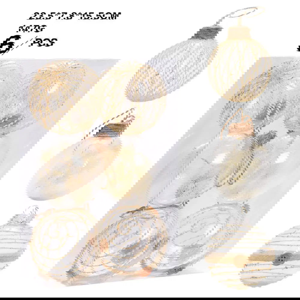 6PCS 7.5cm Linen Gold Transparent Christmas Ball - Graceland Home and Living - - #tag1#