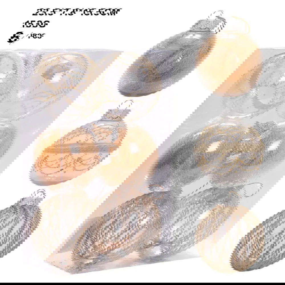 6PCS 7.5cm Linen Gold Transparent Christmas Ball - Graceland Home and Living - - #tag1#